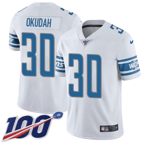 Nike Lions #30 Jeff Okudah White Youth Stitched NFL 100th Season Vapor Untouchable Limited Jersey