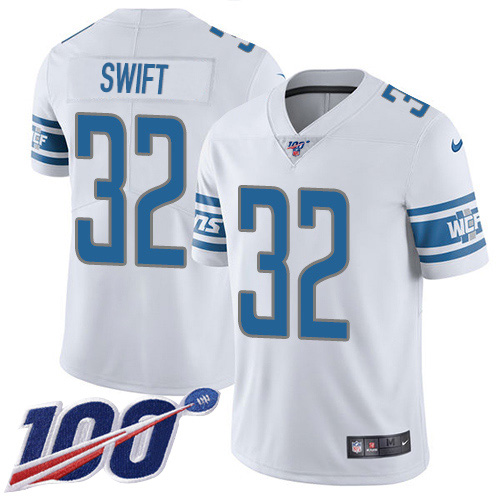 Nike Lions #32 D'Andre Swift White Youth Stitched NFL 100th Season Vapor Untouchable Limited Jersey Nike Lions #32 D'Andre Swift White Youth Stitched NFL 100th Season Vapor Untouchable Limited Jersey
