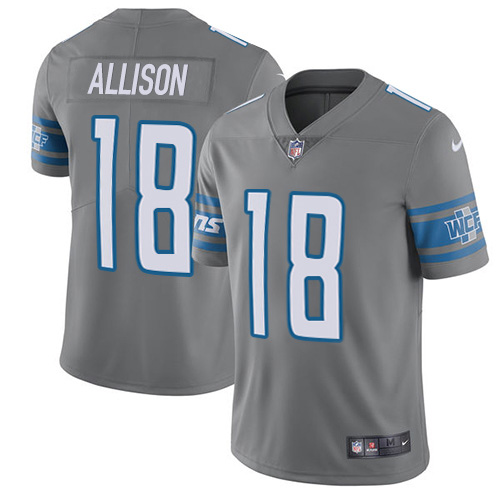 Nike Lions #18 Geronimo Allison Gray Youth Stitched NFL Limited Rush Jersey