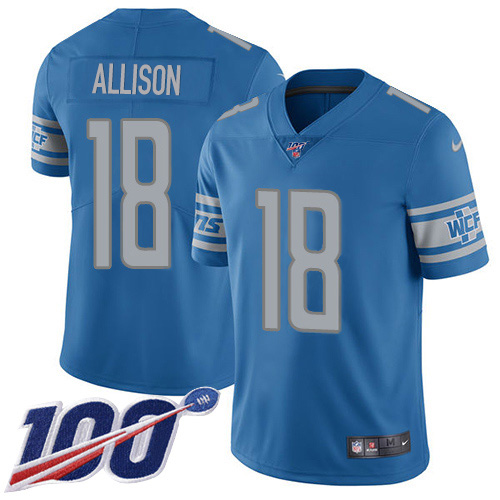 Nike Lions #18 Geronimo Allison Blue Team Color Youth Stitched NFL 100th Season Vapor Untouchable Limited Jersey