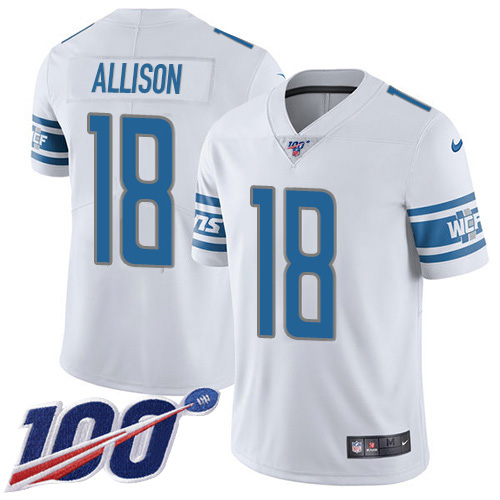 Nike Lions #18 Geronimo Allison White Youth Stitched NFL 100th Season Vapor Untouchable Limited Jersey