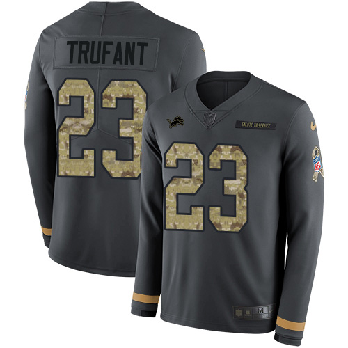 Nike Lions #23 Desmond Trufant Anthracite Salute to Service Youth Stitched NFL Limited Therma Long Sleeve Jersey