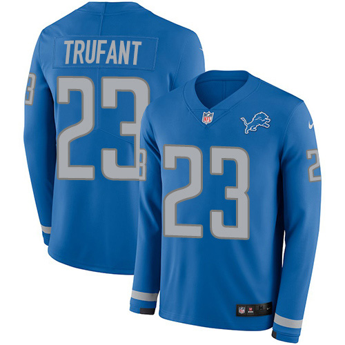Nike Lions #23 Desmond Trufant Blue Team Color Youth Stitched NFL Limited Therma Long Sleeve Jersey