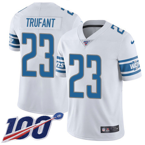 Nike Lions #23 Desmond Trufant White Youth Stitched NFL 100th Season Vapor Untouchable Limited Jersey