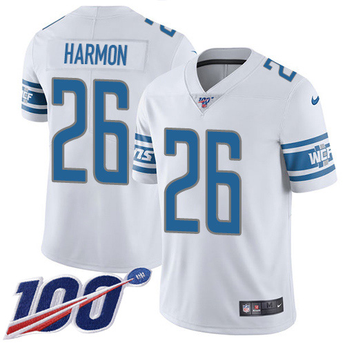 Nike Lions #26 Duron Harmon White Youth Stitched NFL 100th Season Vapor Untouchable Limited Jersey
