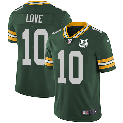 Nike Packers #10 Jordan Love Green Team Color Youth 100th Season Stitched NFL Vapor Untouchable Limited Jersey