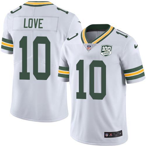 Nike Packers #10 Jordan Love White Youth 100th Season Stitched NFL Vapor Untouchable Limited Jersey