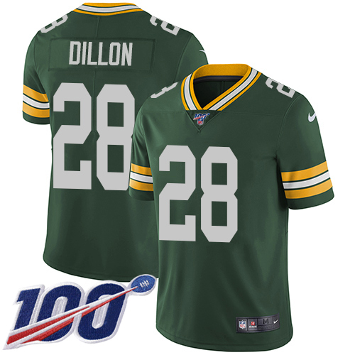 Nike Packers #28 AJ Dillon Green Team Color Youth Stitched NFL 100th Season Vapor Untouchable Limited Jersey