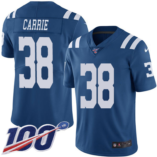 Nike Colts #38 T.J. Carrie Royal Blue Youth Stitched NFL Limited Rush 100th Season Jersey