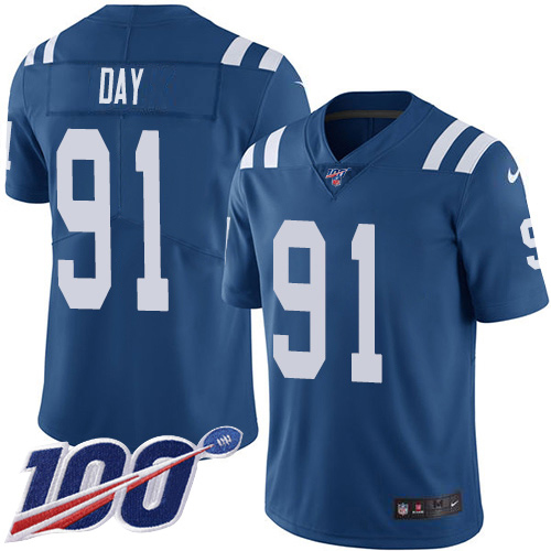 Nike Colts #91 Sheldon Day Royal Blue Team Color Youth Stitched NFL 100th Season Vapor Untouchable Limited Jersey