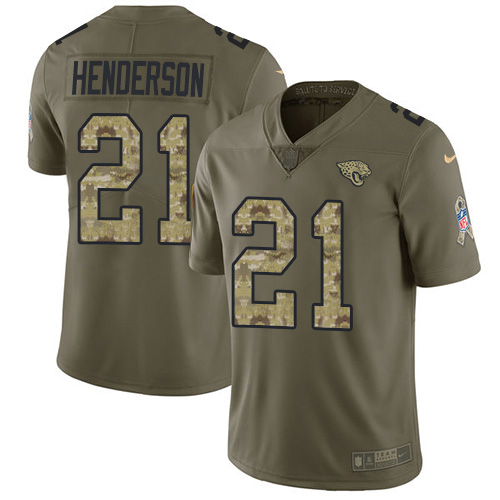 Nike Jaguars #21 C.J. Henderson Olive/Camo Youth Stitched NFL Limited 2017 Salute To Service Jersey