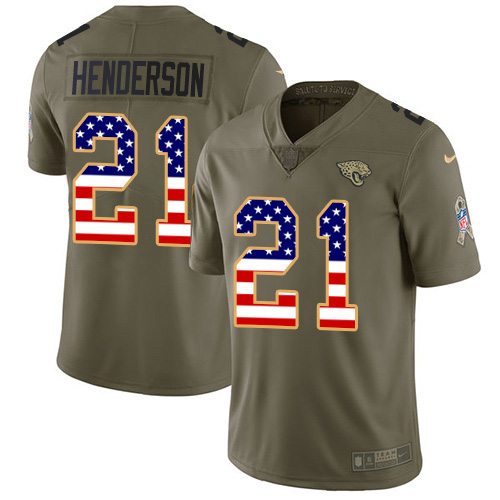 Nike Jaguars #21 C.J. Henderson Olive/USA Flag Youth Stitched NFL Limited 2017 Salute To Service Jersey