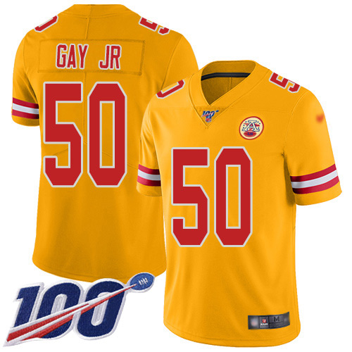 Nike Chiefs #50 Willie Gay Jr. Gold Youth Stitched NFL Limited Inverted Legend 100th Season Jersey