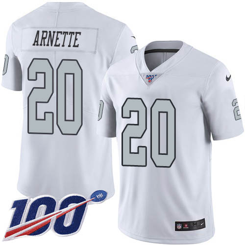 Nike Raiders #20 Damon Arnette White Youth Stitched NFL Limited Rush 100th Season Jersey