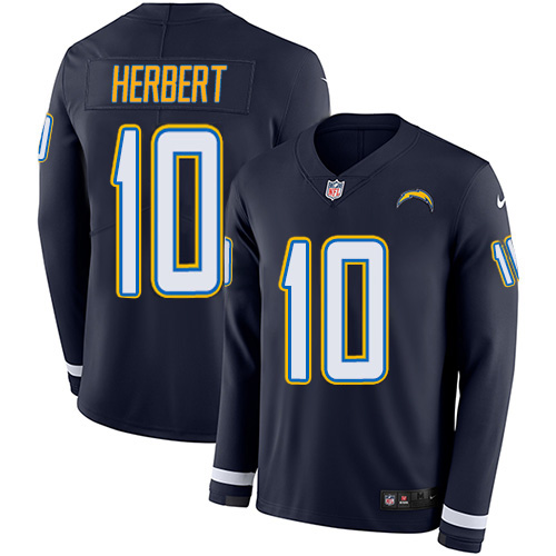 Nike Chargers #10 Justin Herbert Navy Blue Team Color Youth Stitched NFL Limited Therma Long Sleeve Jersey