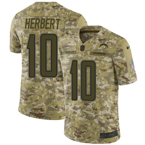 Nike Chargers #10 Justin Herbert Camo Youth Stitched NFL Limited 2018 Salute To Service Jersey