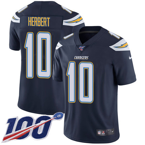 Nike Chargers #10 Justin Herbert Navy Blue Team Color Youth Stitched NFL 100th Season Vapor Untouchable Limited Jersey