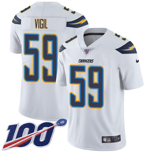 Nike Chargers #59 Nick Vigil White Youth Stitched NFL 100th Season Vapor Untouchable Limited Jersey