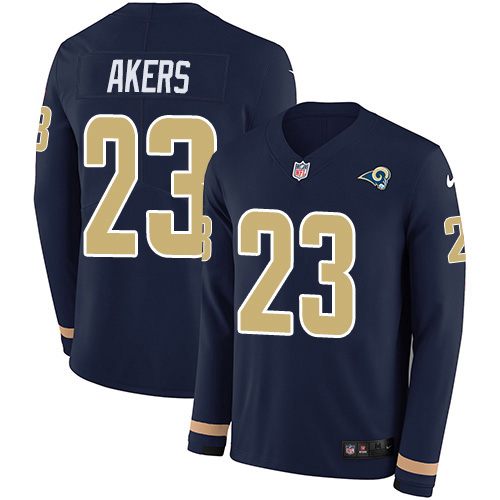 Nike Rams #23 Cam Akers Navy Blue Team Color Youth Stitched NFL Limited Therma Long Sleeve Jersey