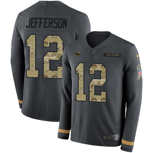 Nike Rams #12 Van Jefferson Anthracite Salute to Service Youth Stitched NFL Limited Therma Long Sleeve Jersey