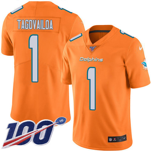 Nike Dolphins #1 Tua Tagovailoa Orange Youth Stitched NFL Limited Rush 100th Season Jersey Nike Dolphins #1 Tua Tagovailoa Orange Youth Stitched NFL Limited Rush 100th Season Jersey
