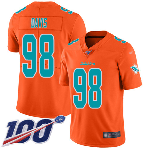 Nike Dolphins #98 Raekwon Davis Orange Youth Stitched NFL Limited Inverted Legend 100th Season Jersey