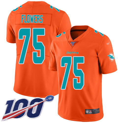 Nike Dolphins #75 Ereck Flowers Orange Youth Stitched NFL Limited Inverted Legend 100th Season Jersey