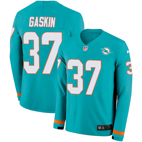 Nike Dolphins #37 Myles Gaskin Aqua Green Team Color Youth Stitched NFL Limited Therma Long Sleeve Jersey