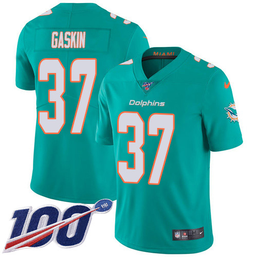 Nike Dolphins #37 Myles Gaskin Aqua Green Team Color Youth Stitched NFL 100th Season Vapor Untouchable Limited Jersey
