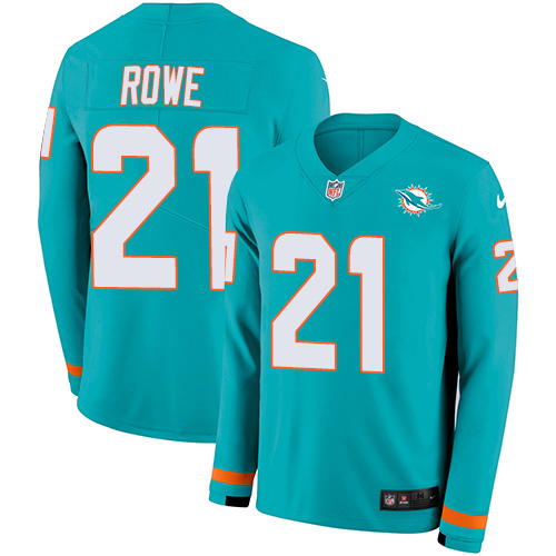 Nike Dolphins #21 Eric Rowe Aqua Green Team Color Youth Stitched NFL Limited Therma Long Sleeve Jersey