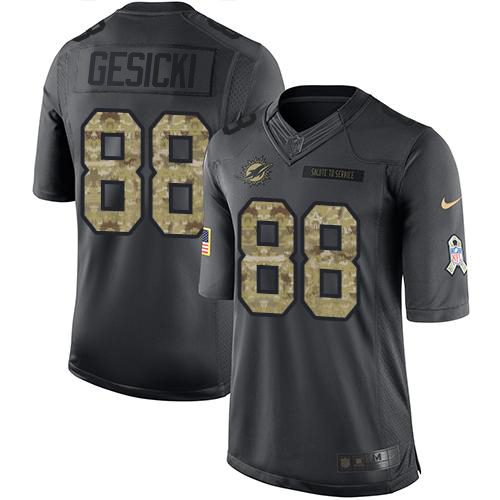 Nike Dolphins #88 Mike Gesicki Black Youth Stitched NFL Limited 2016 Salute to Service Jersey