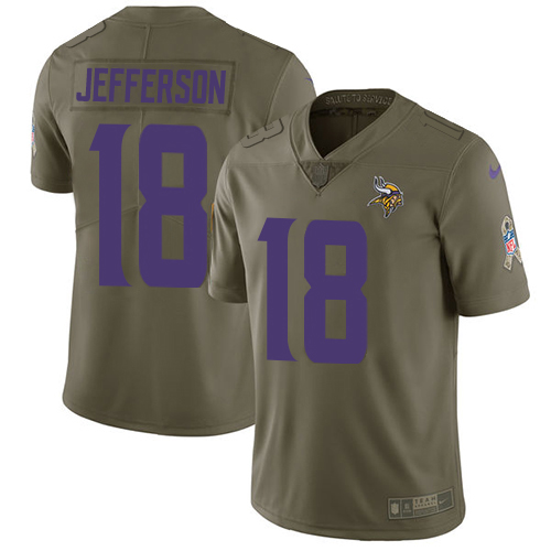 Nike Vikings #18 Justin Jefferson Olive Youth Stitched NFL Limited 2017 Salute To Service Jersey