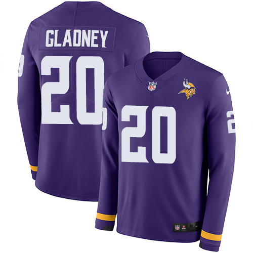 Nike Vikings #20 Jeff Gladney Purple Team Color Youth Stitched NFL Limited Therma Long Sleeve Jersey