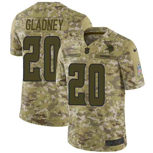 Nike Vikings #20 Jeff Gladney Camo Youth Stitched NFL Limited 2018 Salute To Service Jersey