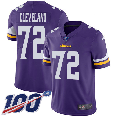 Nike Vikings #72 Ezra Cleveland Purple Team Color Youth Stitched NFL 100th Season Vapor Untouchable Limited Jersey