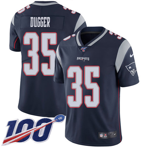 Nike Patriots #35 Kyle Dugger Navy Blue Team Color Youth Stitched NFL 100th Season Vapor Untouchable Limited Jersey