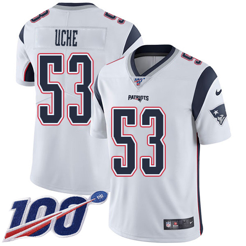 Nike Patriots #53 Josh Uche White Youth Stitched NFL 100th Season Vapor Untouchable Limited Jersey