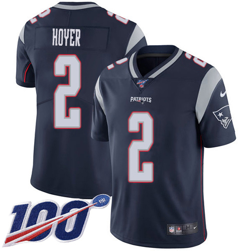 Nike Patriots #2 Brian Hoyer Navy Blue Team Color Youth Stitched NFL 100th Season Vapor Untouchable Limited Jersey