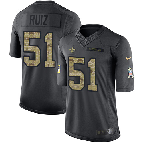Nike Saints #51 Cesar Ruiz Black Youth Stitched NFL Limited 2016 Salute to Service Jersey