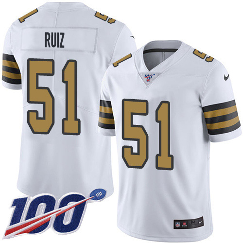 Nike Saints #51 Cesar Ruiz White Youth Stitched NFL Limited Rush 100th Season Jersey