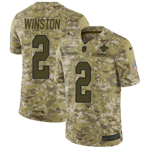 Nike Saints #2 Jameis Winston Camo Youth Stitched NFL Limited 2018 Salute To Service Jersey