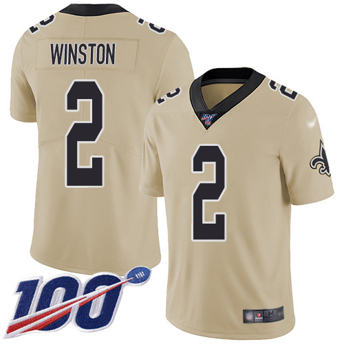 Nike Saints #2 Jameis Winston Gold Youth Stitched NFL Limited Inverted Legend 100th Season Jersey