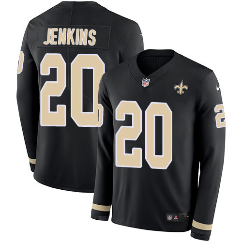 Nike Saints #20 Janoris Jenkins Black Team Color Youth Stitched NFL Limited Therma Long Sleeve Jersey