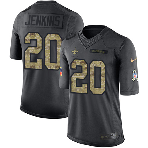 Nike Saints #20 Janoris Jenkins Black Youth Stitched NFL Limited 2016 Salute to Service Jersey