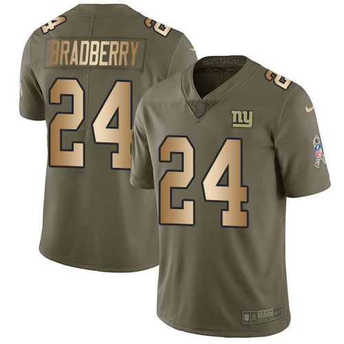 Nike Giants #24 James Bradberry Olive/Gold Youth Stitched NFL Limited 2017 Salute To Service Jersey