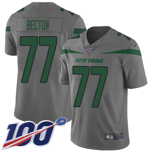 Nike Jets #77 Mekhi Becton Gray Youth Stitched NFL Limited Inverted Legend 100th Season Jersey