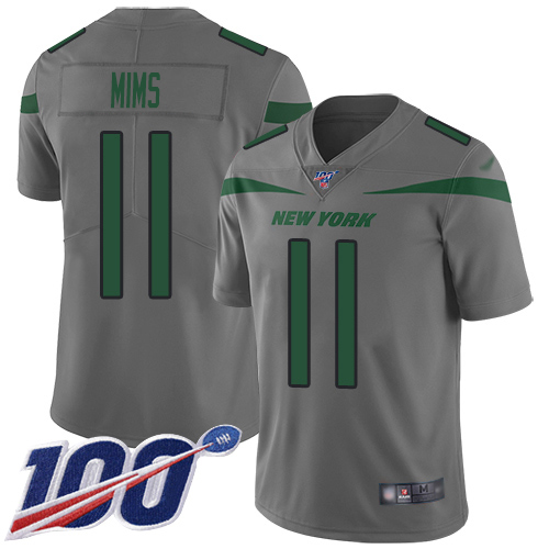 Nike Jets #11 Denzel Mim Gray Youth Stitched NFL Limited Inverted Legend 100th Season Jersey