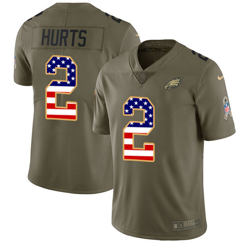 Nike Eagles #2 Jalen Hurts Olive/USA Flag Youth Stitched NFL Limited 2017 Salute To Service Jersey Nike Eagles #2 Jalen Hurts Olive/USA Flag Youth Stitched NFL Limited 2017 Salute To Service Jersey