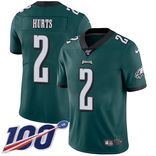 Nike Eagles #2 Jalen Hurts Green Team Color Youth Stitched NFL 100th Season Vapor Untouchable Limited Jersey