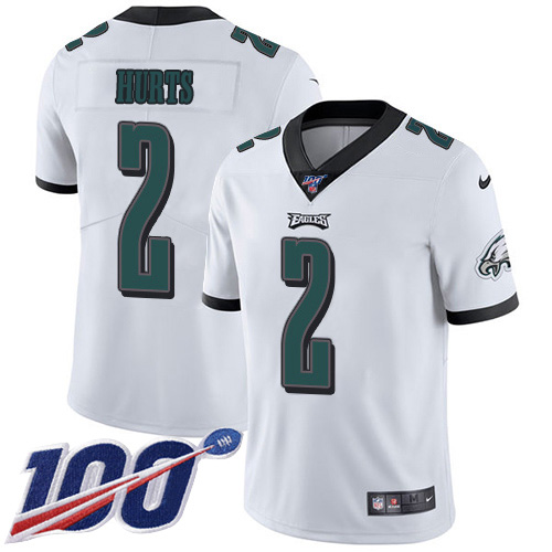 Nike Eagles #2 Jalen Hurts White Youth Stitched NFL 100th Season Vapor Untouchable Limited Jersey